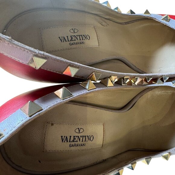 Valentino Garavani Rockstud Red Platform Peep Toe Heels Pumps Size 39 - Picture 7 of 11